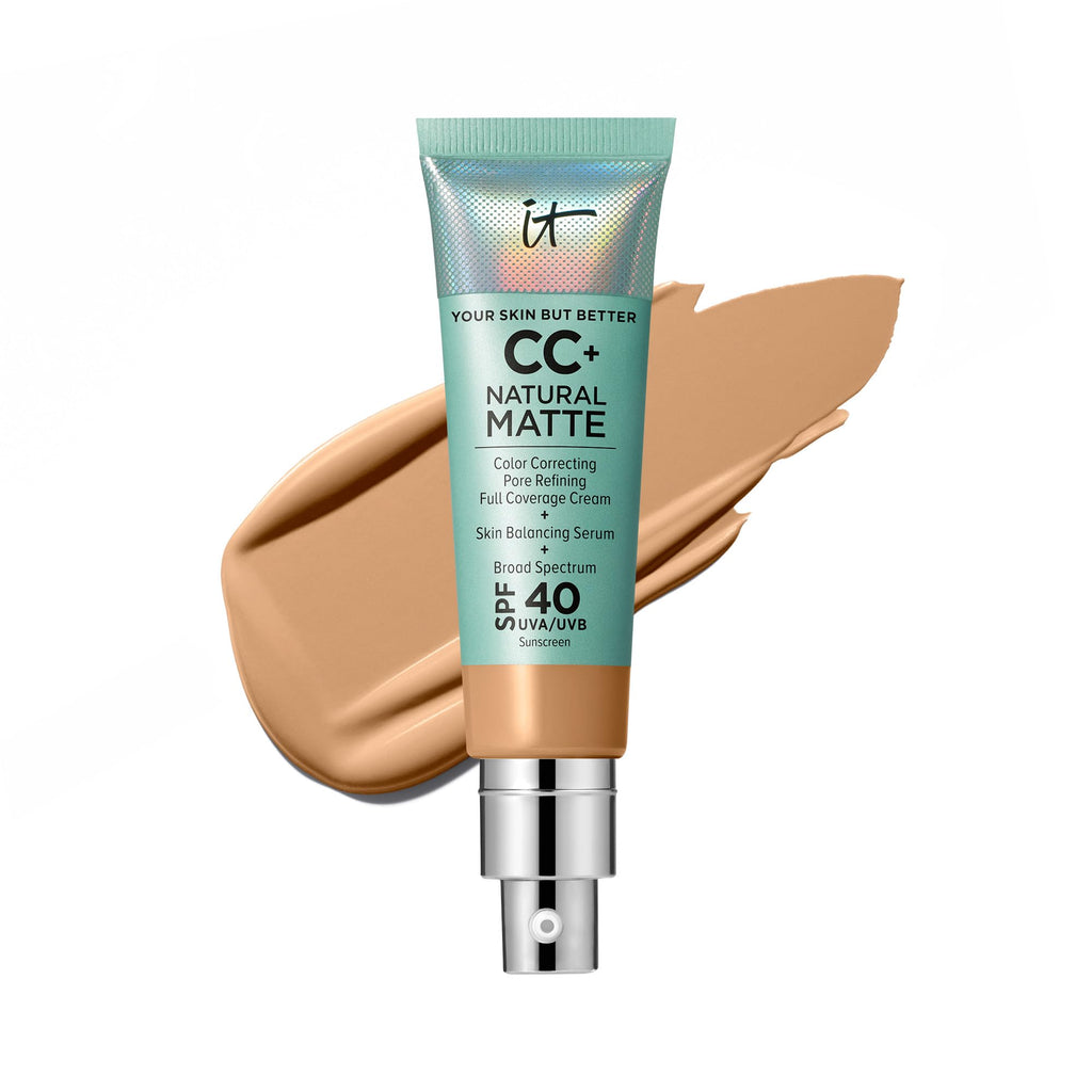 IT Cosmetics CC+ Cream Natural Matte Tan Warm SPF 40 | Poreless Full-Coverage Foundation
