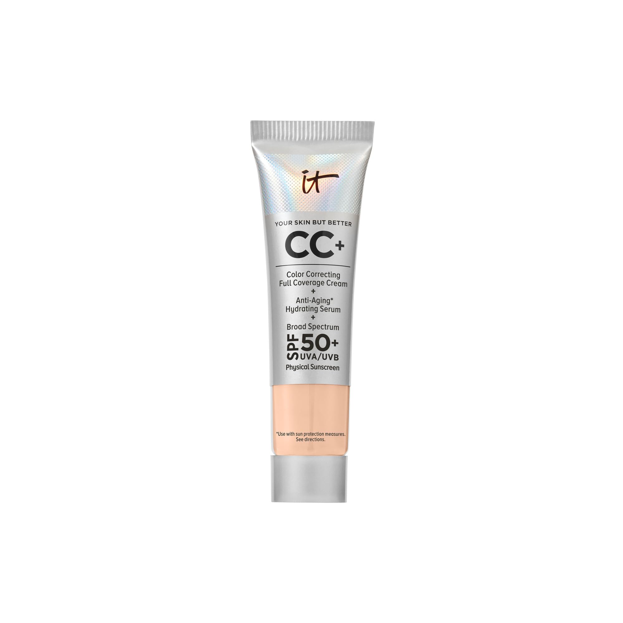IT Cosmetics CC+ Cream Travel (Light Neutral) – SPF 50+ Full Coverage Foundation & Anti-Aging Serum | 0.4 fl oz