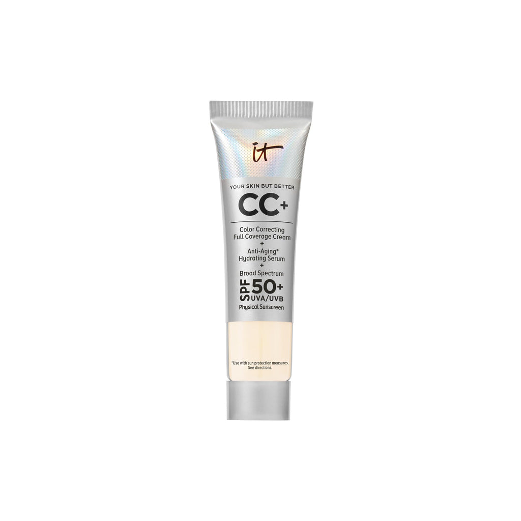 IT Cosmetics CC+ Cream Travel (Fair Ivory) – Full Coverage Foundation with SPF 50+, Hydrating Anti-Aging Serum, 0.4 fl oz