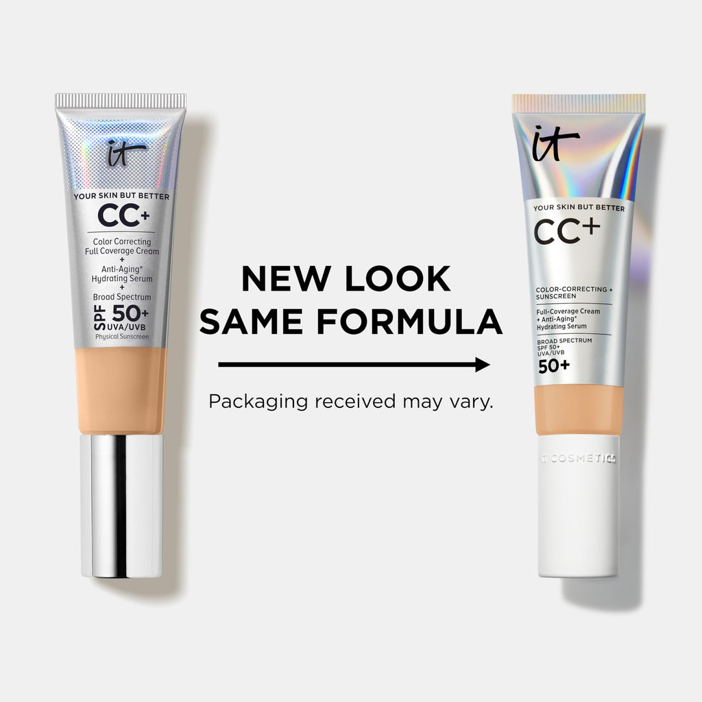 IT Cosmetics CC+ Cream Travel Tan Cool – Full Coverage SPF 50+ Foundation + Hydrating Serum (0.4 oz)