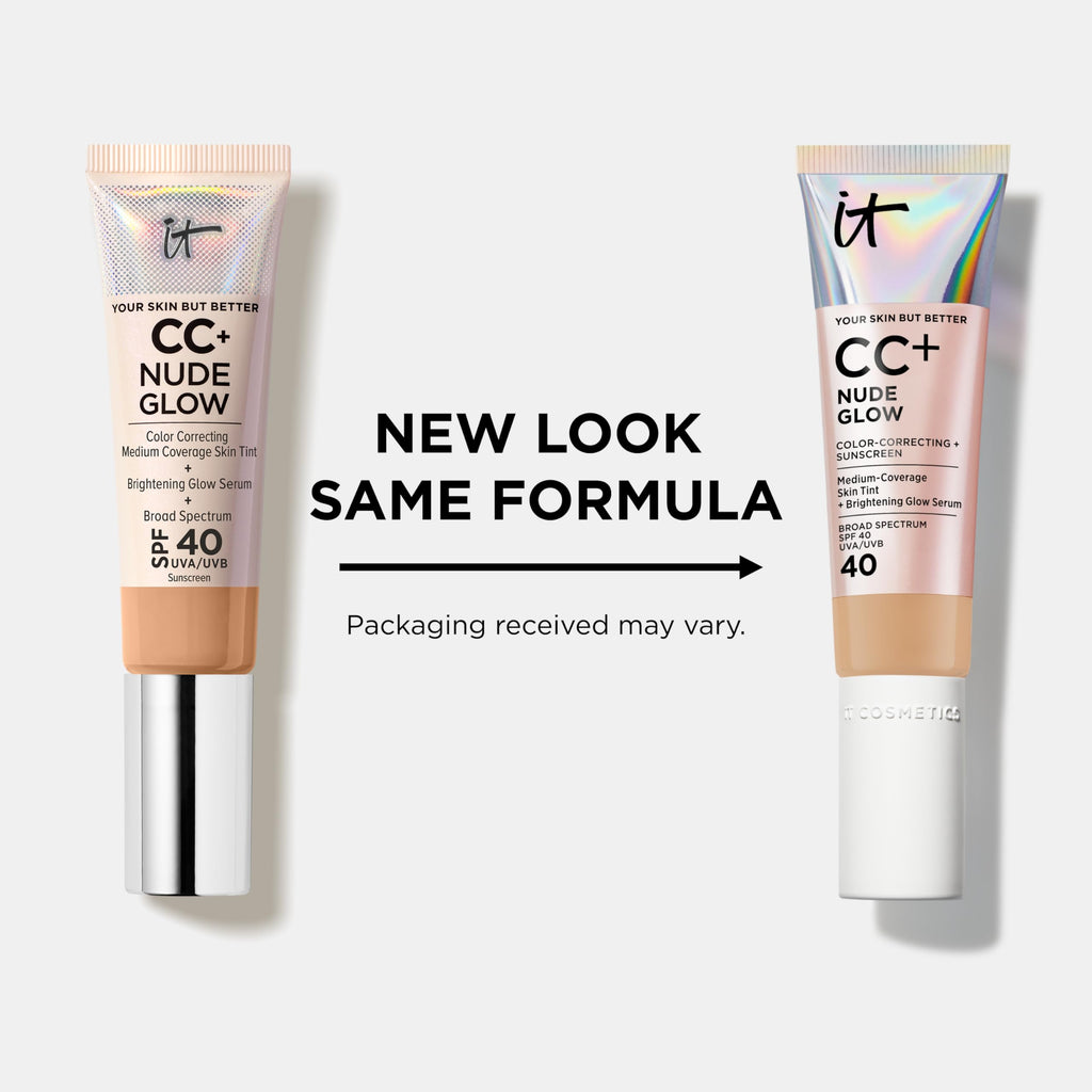 IT Cosmetics CC+ Nude Glow (Fair Warm) - Medium Coverage Skin Tint with SPF 40 & Brightening Serum | 1.08 oz