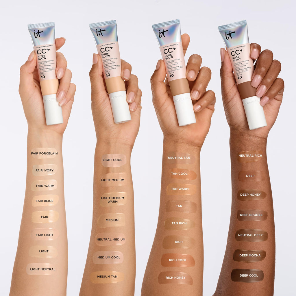 IT Cosmetics CC+ Nude Glow (Fair Warm) - Medium Coverage Skin Tint with SPF 40 & Brightening Serum | 1.08 oz