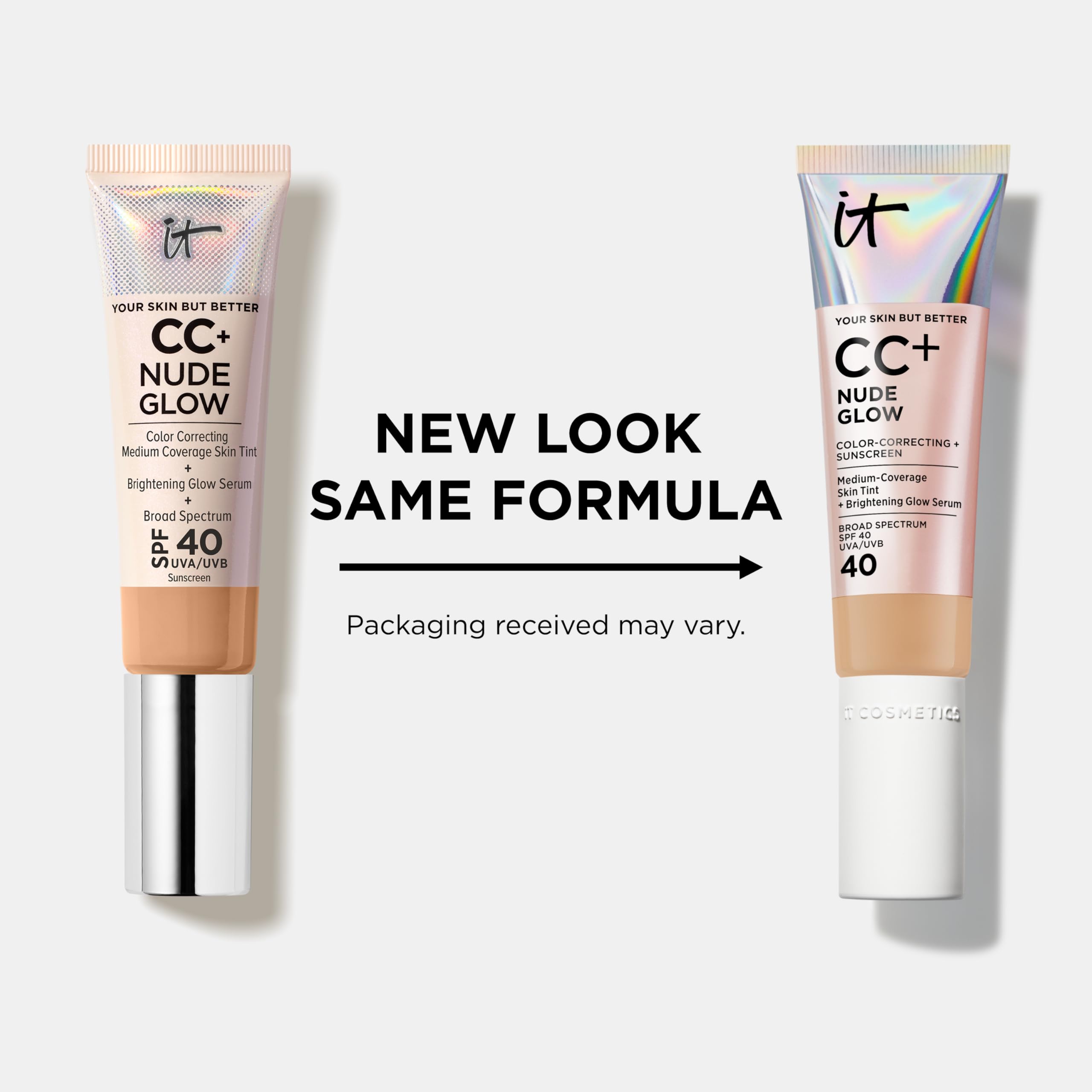 IT Cosmetics CC+ Nude Glow (Medium Cool) – SPF 40 Brightening Skin Tint with Niacinamide & HA