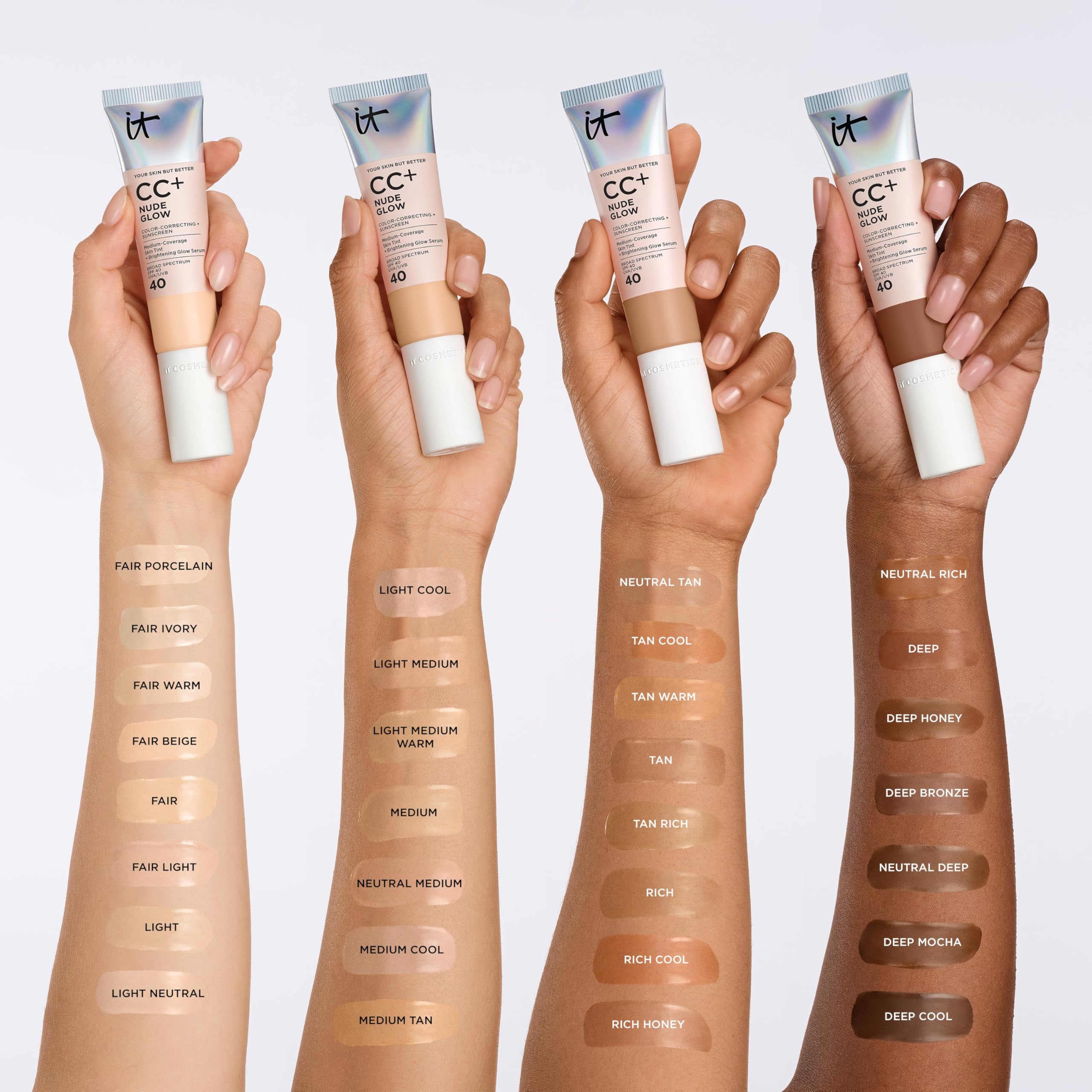 IT Cosmetics CC+ Nude Glow (Medium Cool) – SPF 40 Brightening Skin Tint with Niacinamide & HA