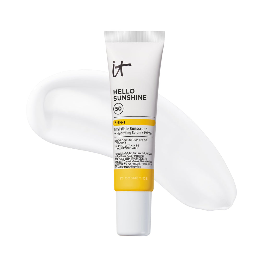 IT Cosmetics Hello Sunshine Invisible Sunscreen SPF 50 — 3-in-1 Hydration, Primer & Clear SPF