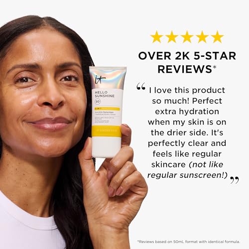 IT Cosmetics Hello Sunshine Invisible Sunscreen SPF 50 — 3-in-1 Hydrating Serum, Primer & Clear Face Sunscreen (2.7 fl oz)