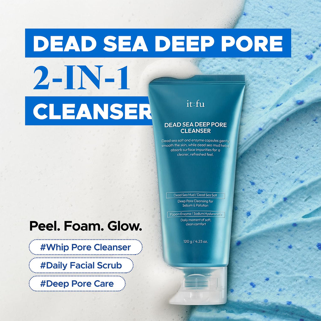it:fu Deep Pore 2-in-1 Exfoliating Cleanser | Korean Hydrating Face Cleanser with Dead Sea Minerals & Enzyme Peel