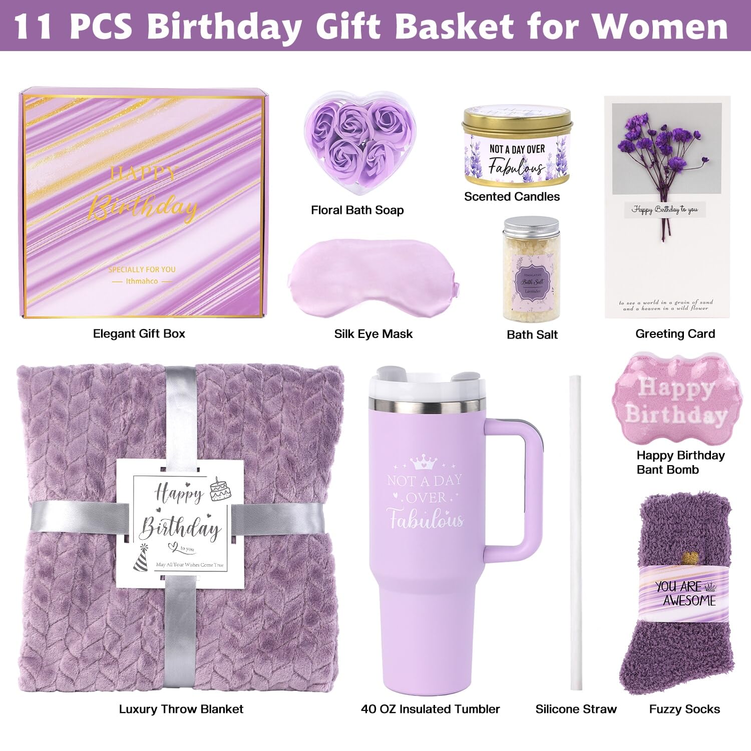 Ithmahco Birthday Gift Basket for Women – Spa Bath Set & Self-Care Gifts