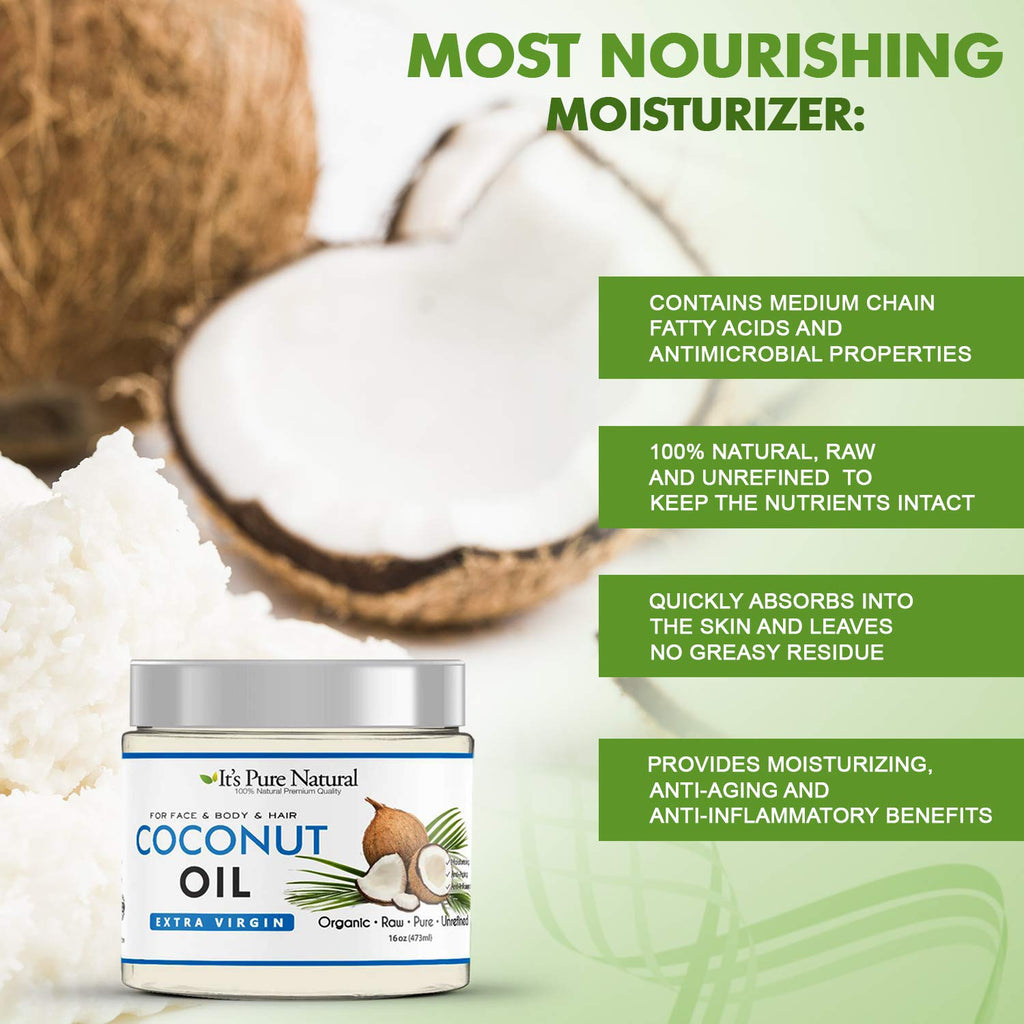 It's Pure Natural Extra Virgin Coconut Oil (16 oz) – Skin, Hair, Cuticles & Massage