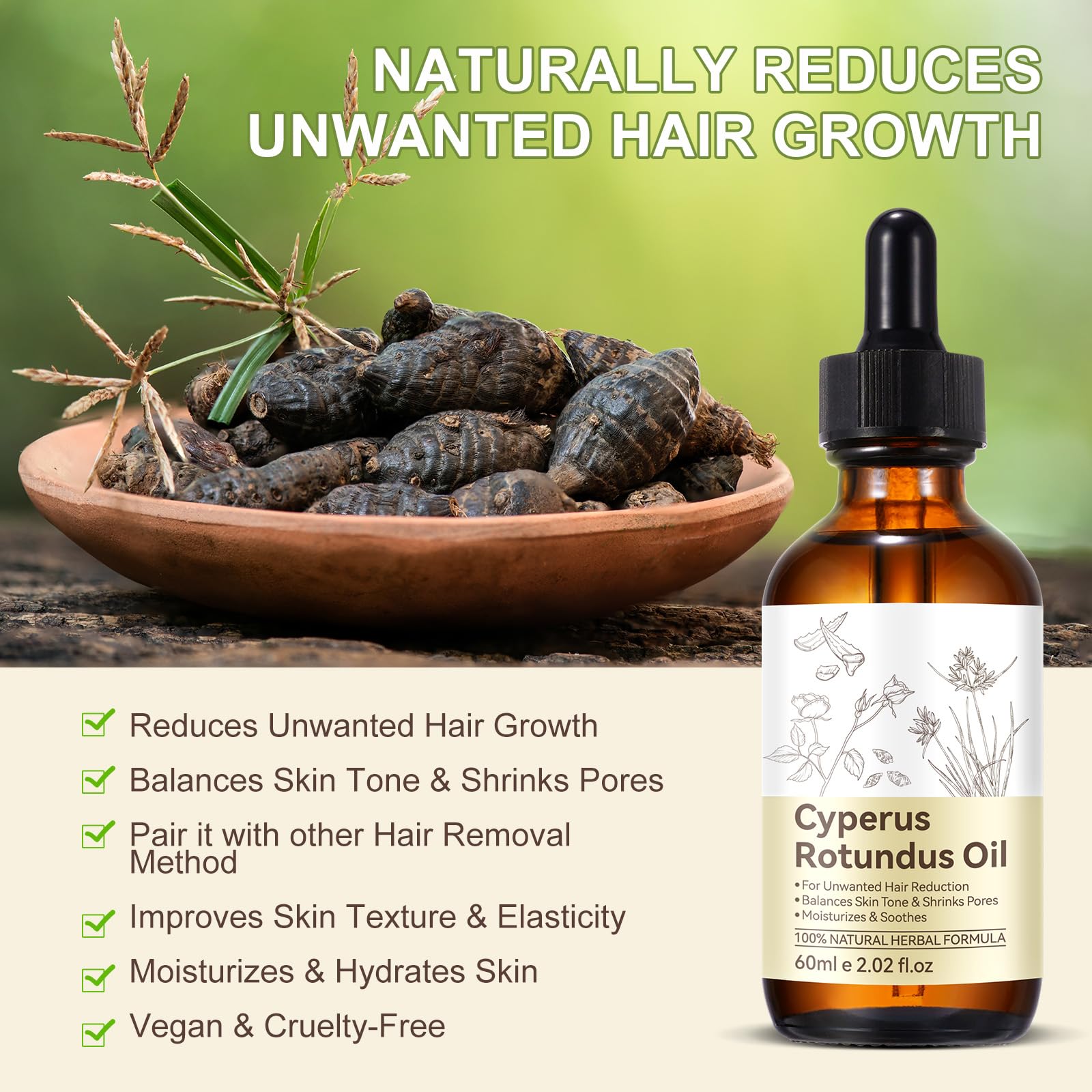 ITSDAWN Cyperus Rotundus Oil for Hair Removal – 2 Pack | Soothing, Moisturizing Body Oil (2.02 fl oz)