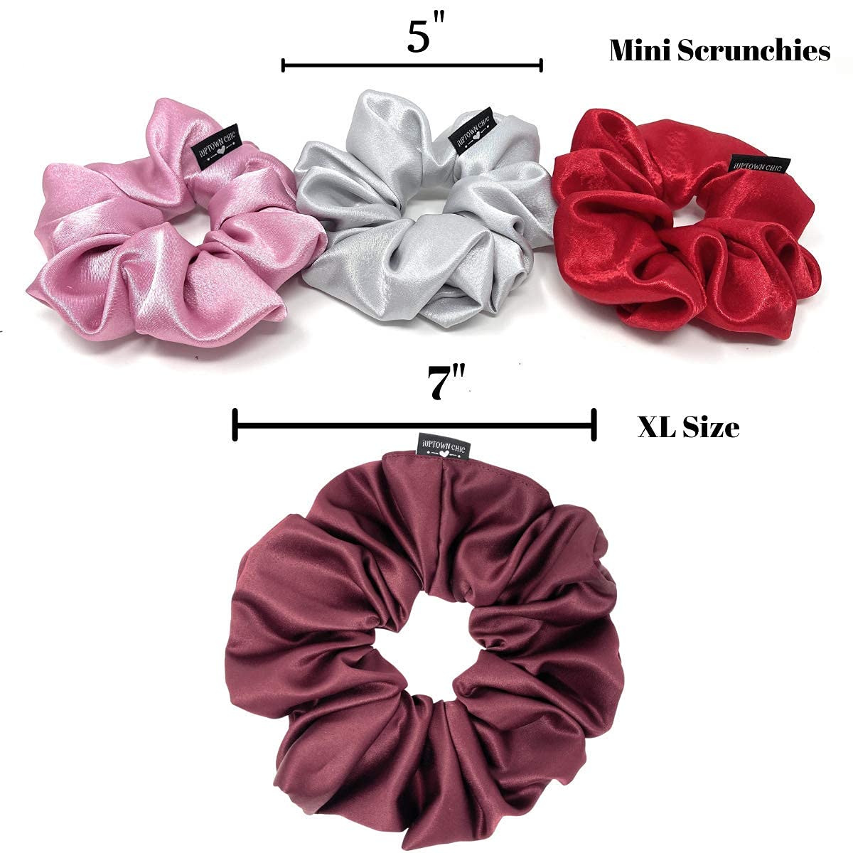Iuptown Chic Jumbo Satin Scrunchies XL – Frizz Prevention & Sleep Hair Holder (Pink)