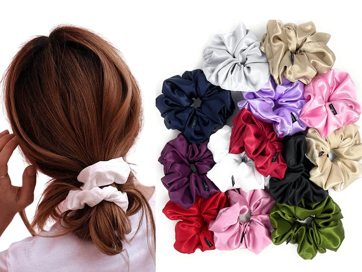 Iuptown Chic Jumbo Satin Scrunchies XL – Frizz Prevention & Sleep Hair Holder (Pink)