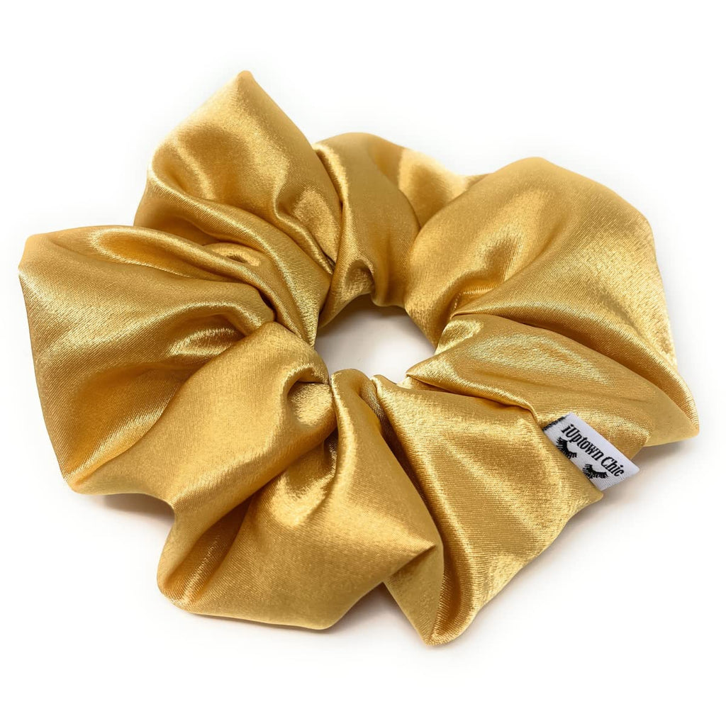 Iuptown Chic Jumbo Satin Scrunchies – Oversized Gold Hair Ties for Women & Girls