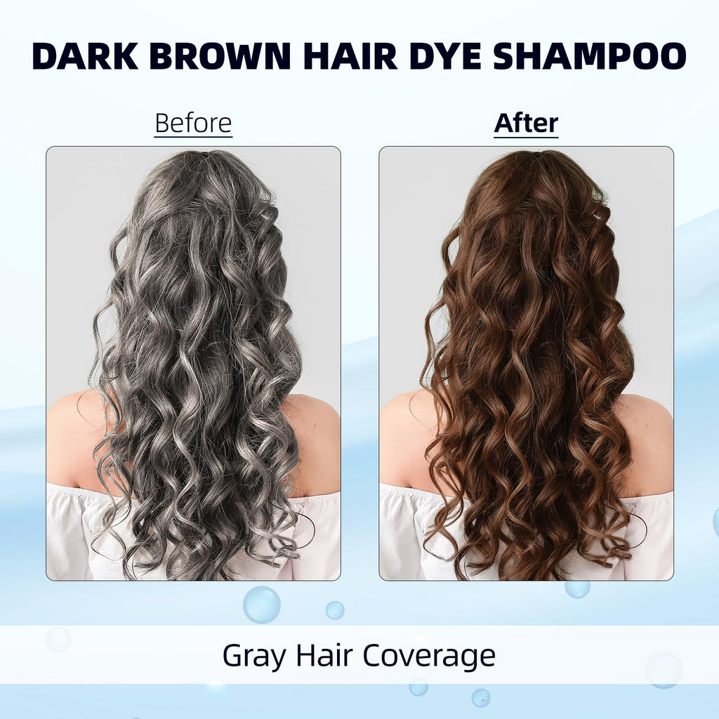 Ivnil Dark Brown Hair Dye Shampoo 3-in-1 for Gray Coverage | Quick Color for Women & Men