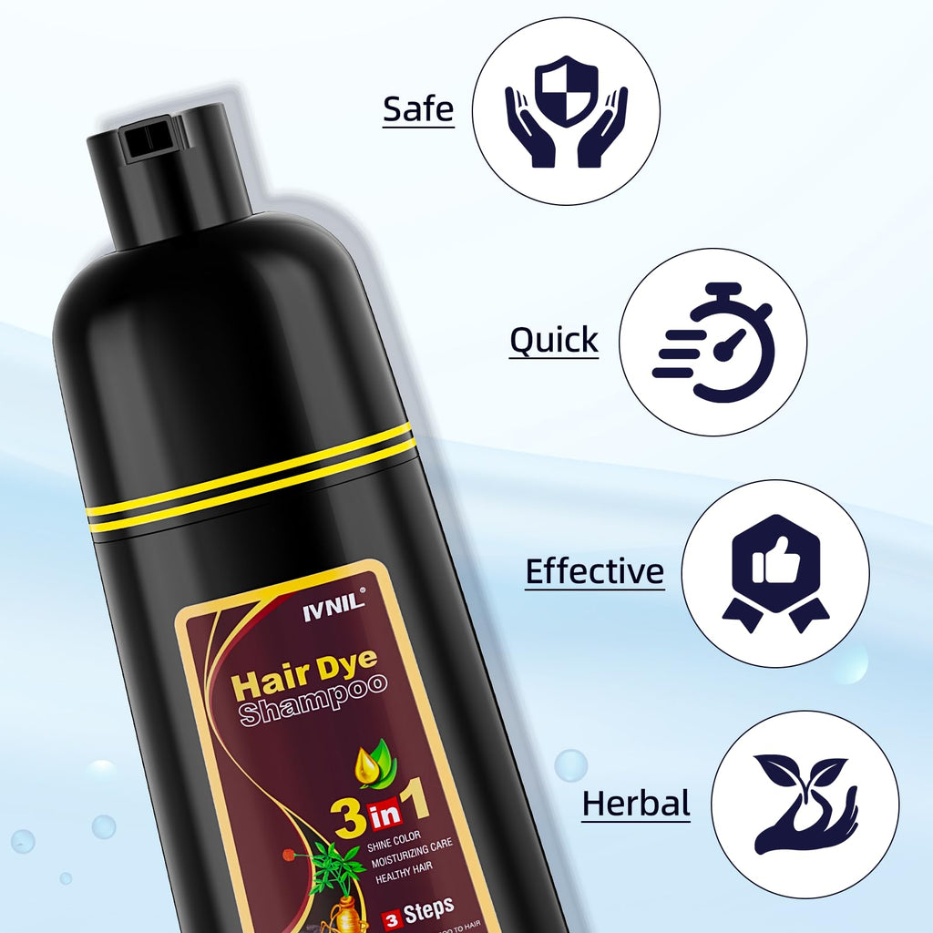 Ivnil Chestnut Brown Hair Dye Shampoo 3-in-1 – Herbal Color in Minutes (500ML)