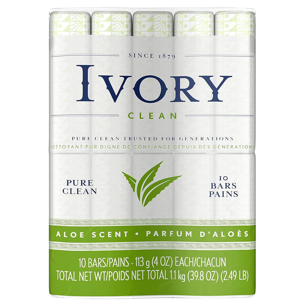 Ivory Aloe Bar Soap — Bath Size, 10 Count (Pack of 2) | Gentle, Pure Cleansing