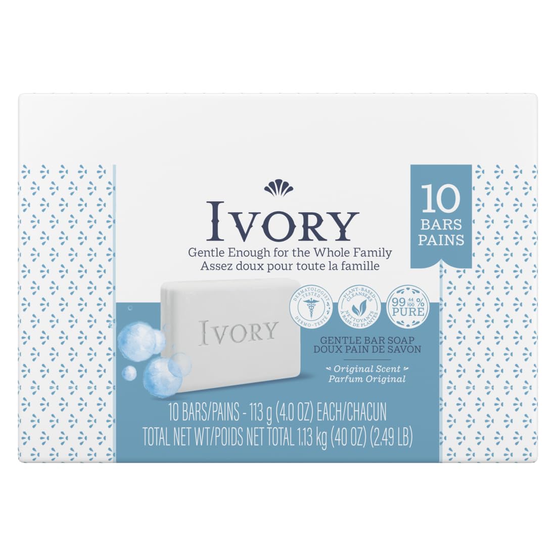 Ivory Original Bar Soap – 20 Bars (4 oz Each) | Pure, Dye-Free Clean for the Whole Family