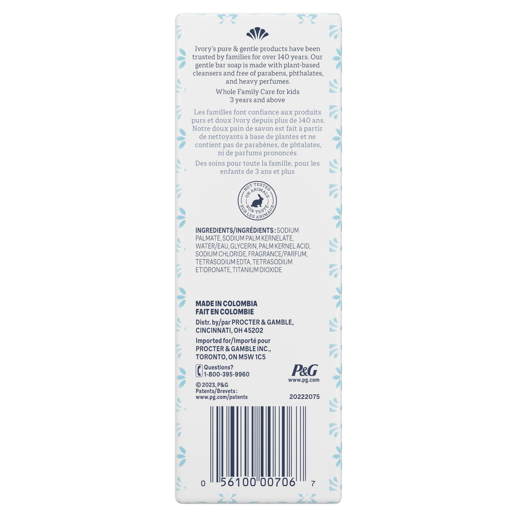 Ivory Gentle Bath Bar Soap – 99.44% Pure, Plant-Based Cleanser, Original Scent, 10 Count