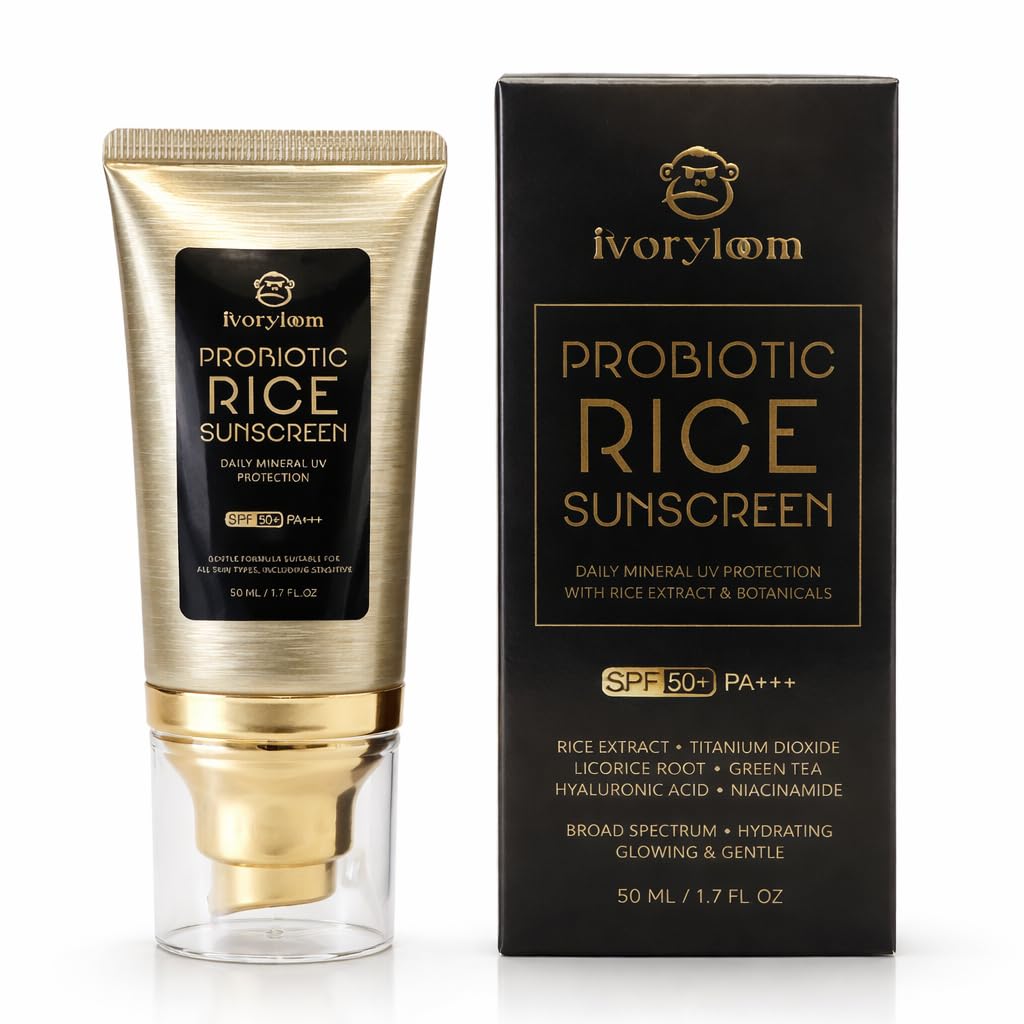Ivory Loom SPF 50 PA++++ Mineral Sunscreen | Fast Absorbing Hydration with Rice Ferment, Niacinamide, Hyaluronic Acid | Reef Safe | 1.7 oz