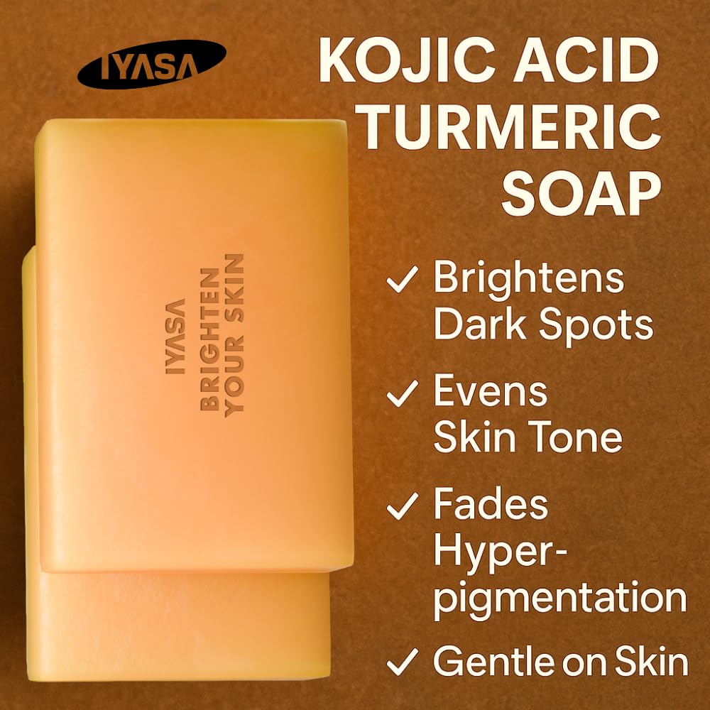 IYASA Kojic Acid Soap for Dark Spots – Turmeric Brightening Bar with Vitamin C, Retinol & Shea Butter | Evens Tone & Fades Hyperpigmentation | SGS-Tested, Steroid-Free (2 Pack)