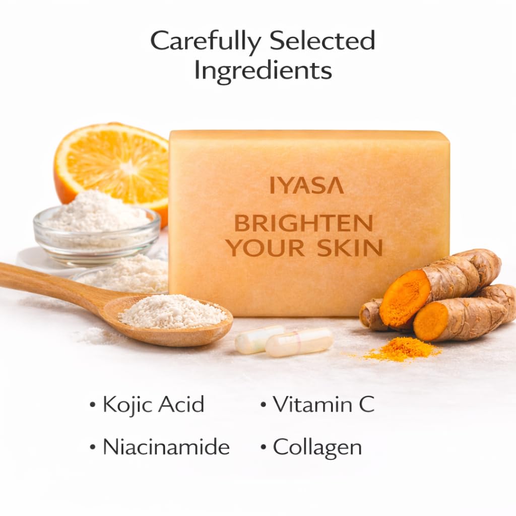 IYASA Kojic Acid Soap for Dark Spots – Turmeric Brightening Bar with Vitamin C, Retinol & Shea Butter | Evens Tone & Fades Hyperpigmentation | SGS-Tested, Steroid-Free (2 Pack)
