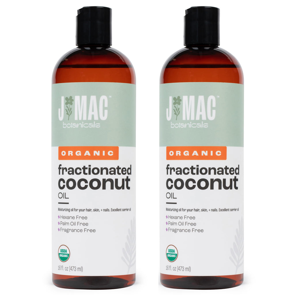J Mac Botanicals Organic Fractionated Coconut Oil – 32 oz (2-Pack) Carrier Oil for Essential Oils, Hair & Skin