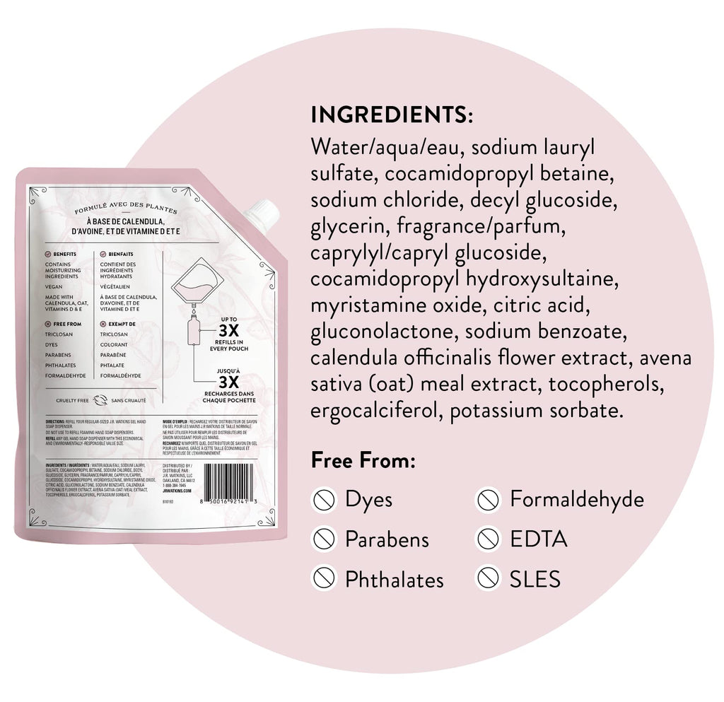 J.R. Watkins Rosewater Liquid Hand Soap Refill Pouch – 1 L