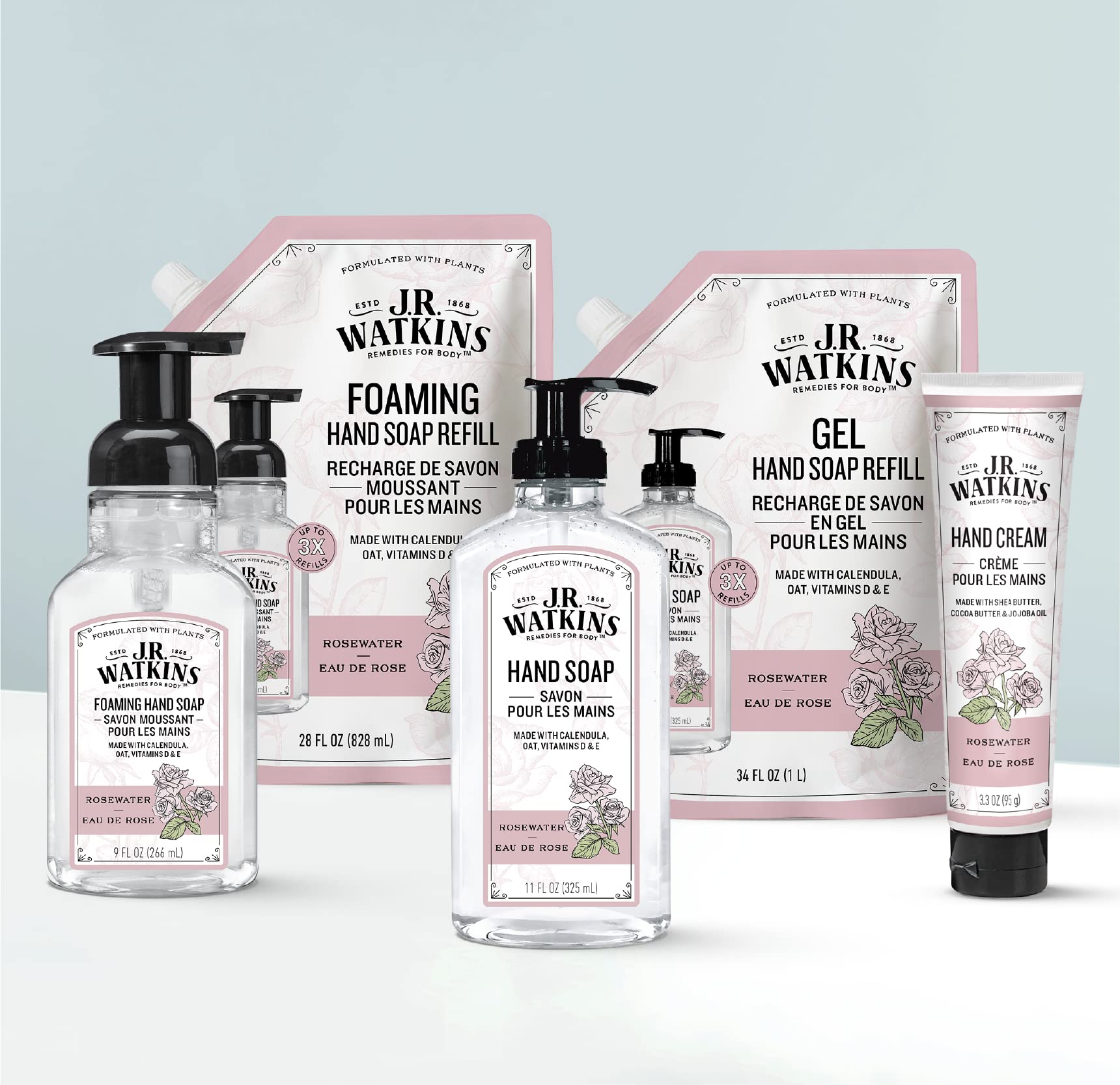 J.R. Watkins Rosewater Liquid Hand Soap Refill Pouch – 1 L