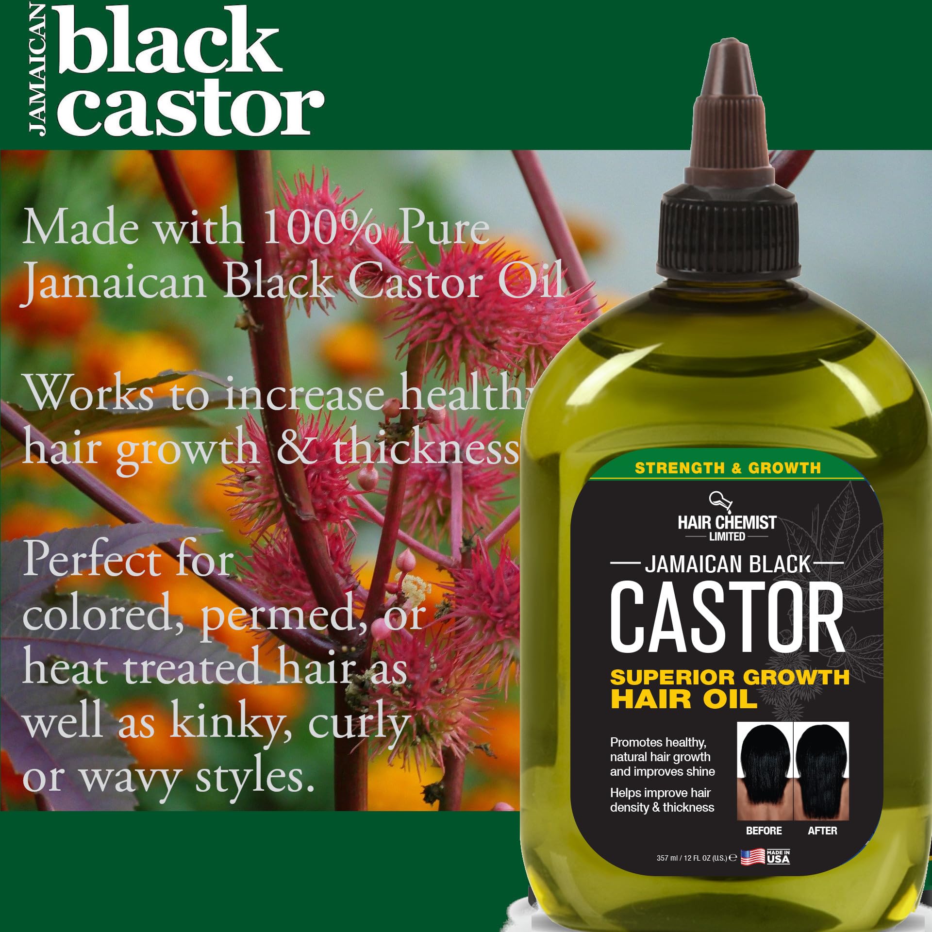 Hair Chemist Superior Growth Jamaican Black Castor Hair Oil 12 oz - Nourish, Strengthen & Support Natural Hair Growth