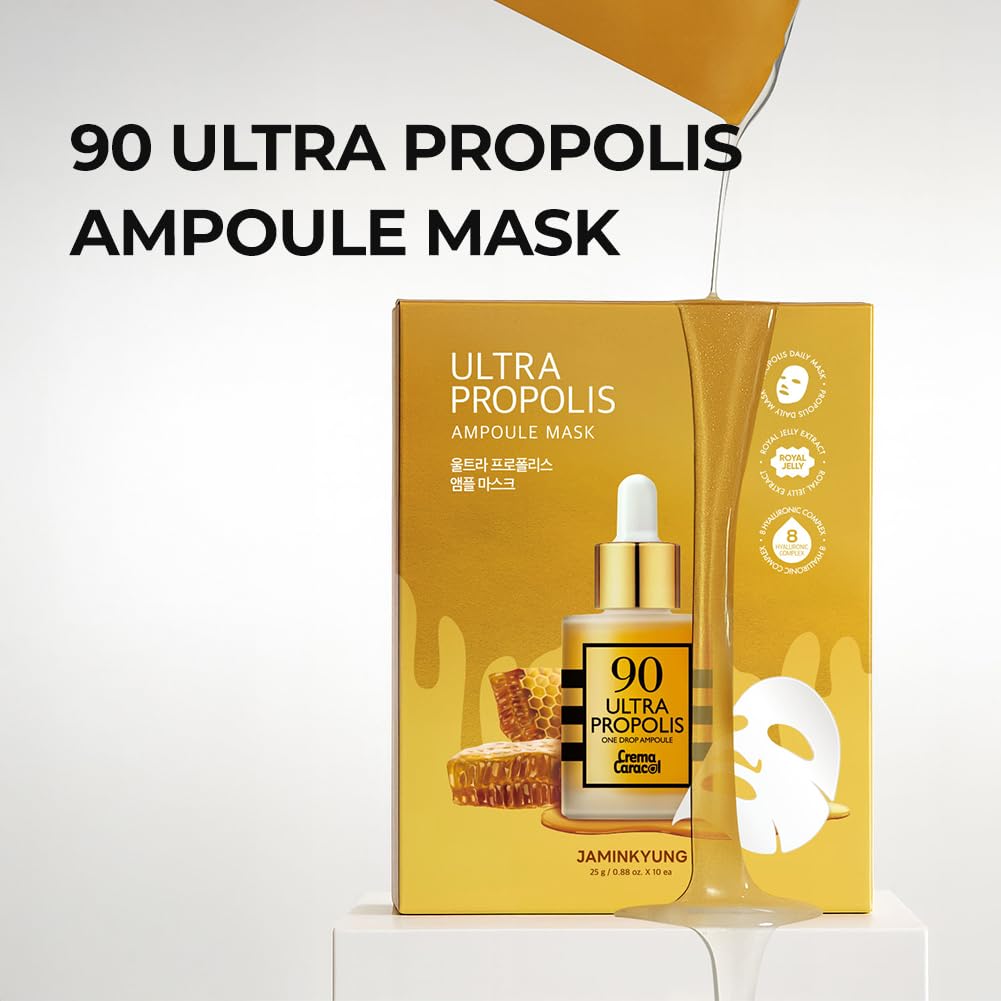 Jaminkyung 90 Ultra Propolis & Snail Mucin Sheet Mask (10 Pack) | K-Beauty Radiance, Hydration & Glass Skin