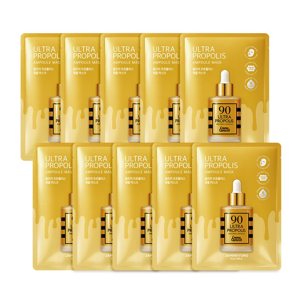Jaminkyung 90 Ultra Propolis & Snail Mucin Sheet Mask (10 Pack) | K-Beauty Radiance, Hydration & Glass Skin