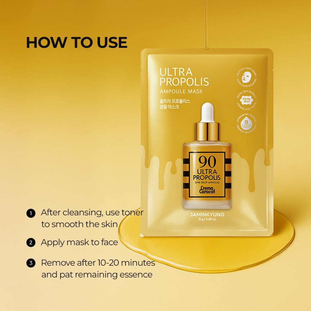 Jaminkyung 90 Ultra Propolis & Snail Mucin Sheet Mask (10 Pack) | K-Beauty Radiance, Hydration & Glass Skin