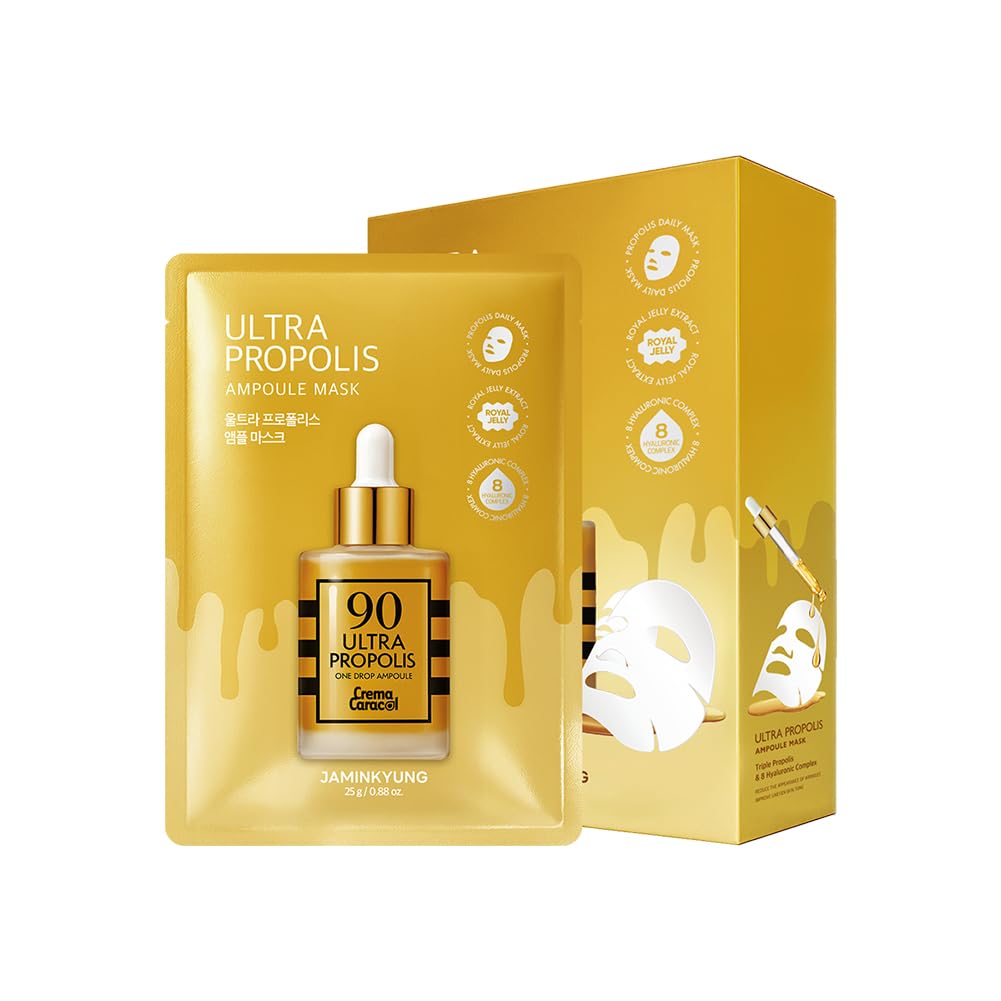 Jaminkyung 90 Ultra Propolis & Snail Mucin Sheet Mask (10 Pack) | K-Beauty Radiance, Hydration & Glass Skin