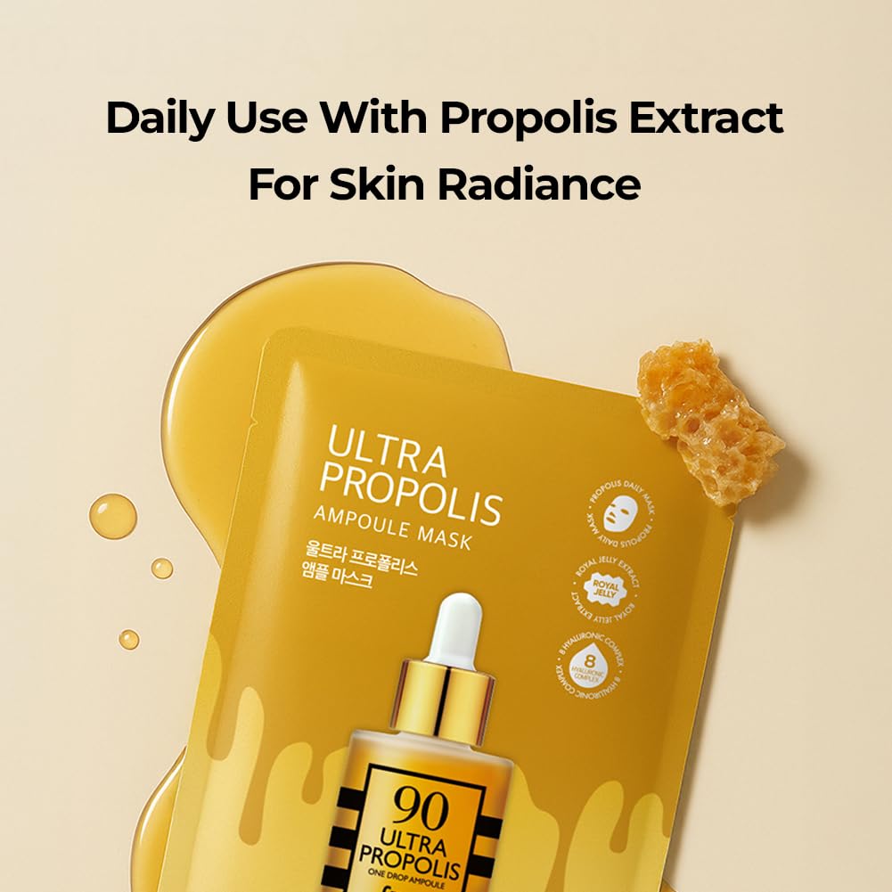 Jaminkyung 90 Ultra Propolis & Snail Mucin Sheet Mask (10 Pack) | K-Beauty Radiance, Hydration & Glass Skin