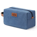 Janhavi Waterproof Makeup Bag with Engraved Initials – Blue Canvas Dopp Kit for Travel