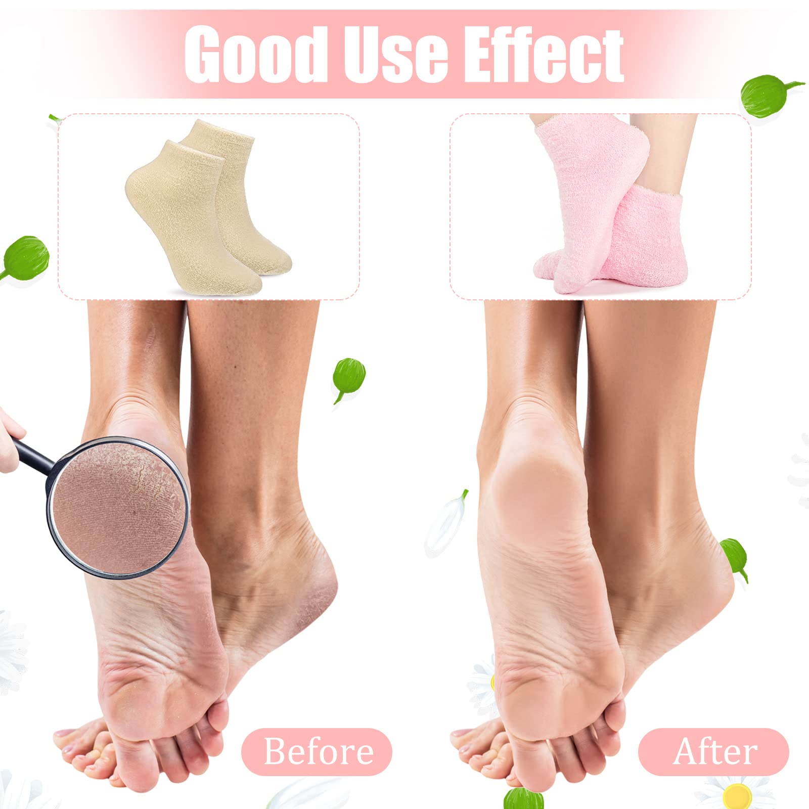 Janmercy 3 Pairs Aloe Socks – Moisturizing Spa-Infused Gel Fuzzy Sleep Socks | Non-Slip Foot Care for Women & Men