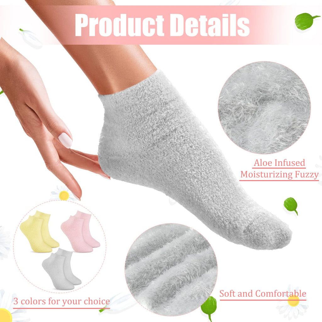 Janmercy 3 Pairs Aloe Socks – Moisturizing Spa-Infused Gel Fuzzy Sleep Socks | Non-Slip Foot Care for Women & Men