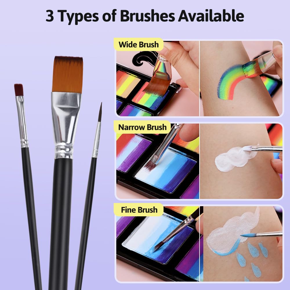 Janolia Rainbow UV Face Paint Kit – Water-Activated Split Cake for Kids’ Halloween, Carnival & Easter
