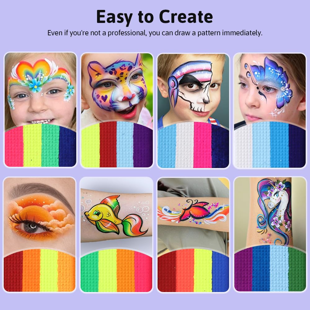Janolia Rainbow UV Face Paint Kit – Water-Activated Split Cake for Kids’ Halloween, Carnival & Easter