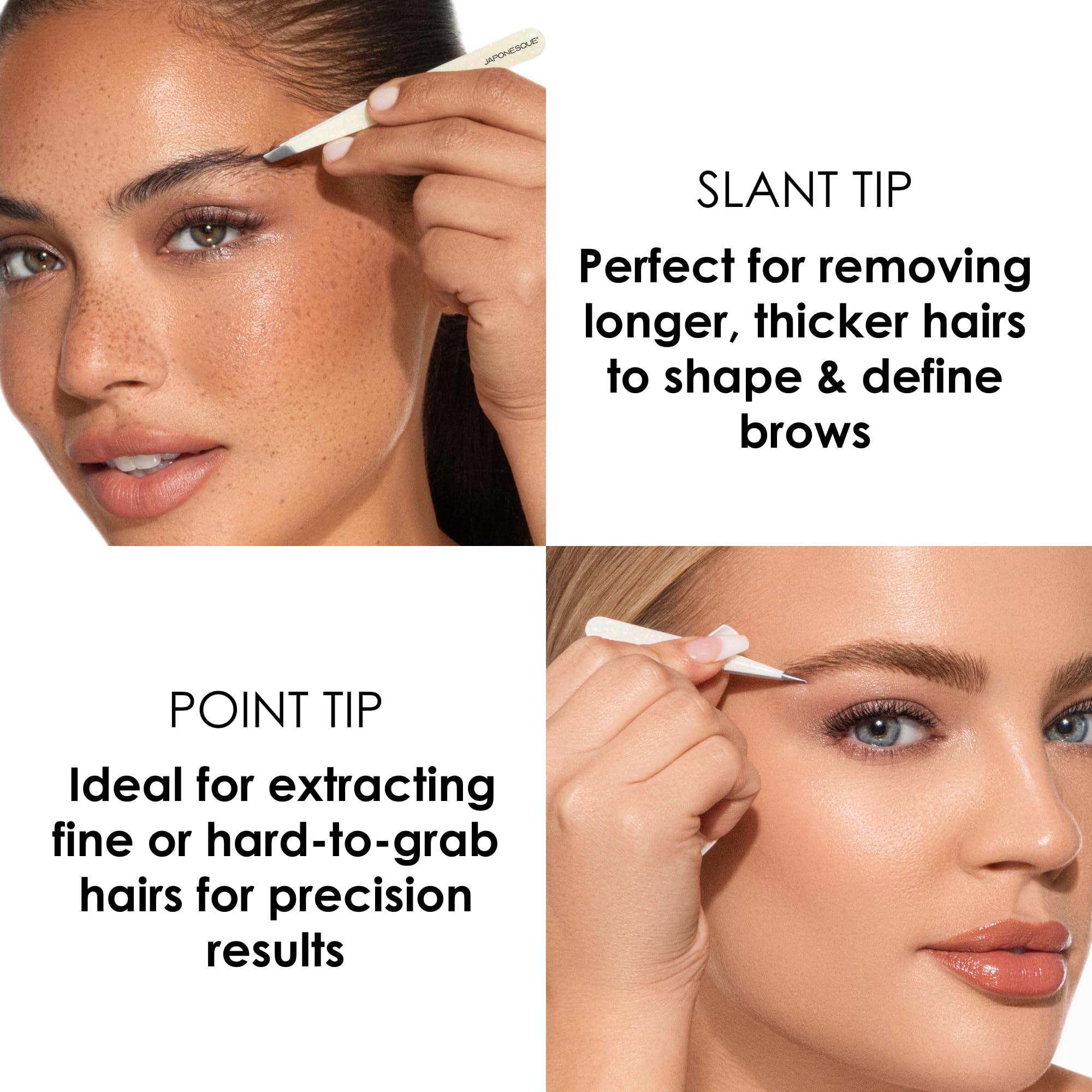 JAPONESQUE Pointed & Slant Tweezers Natural Shimmer Set – Precision Brow Tools