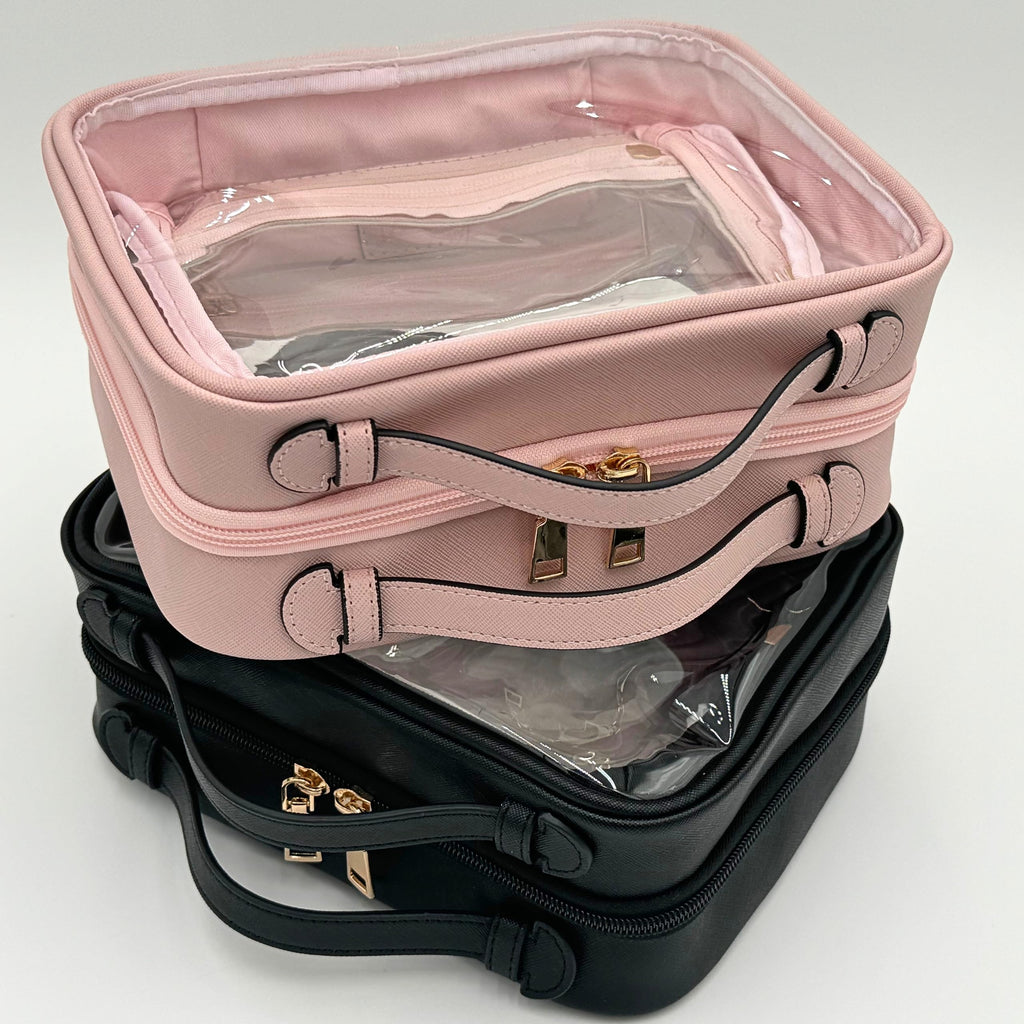 JAZD Clear Makeup Bag – Large Capacity Transparent Travel Case in Pink | TSA Approved
