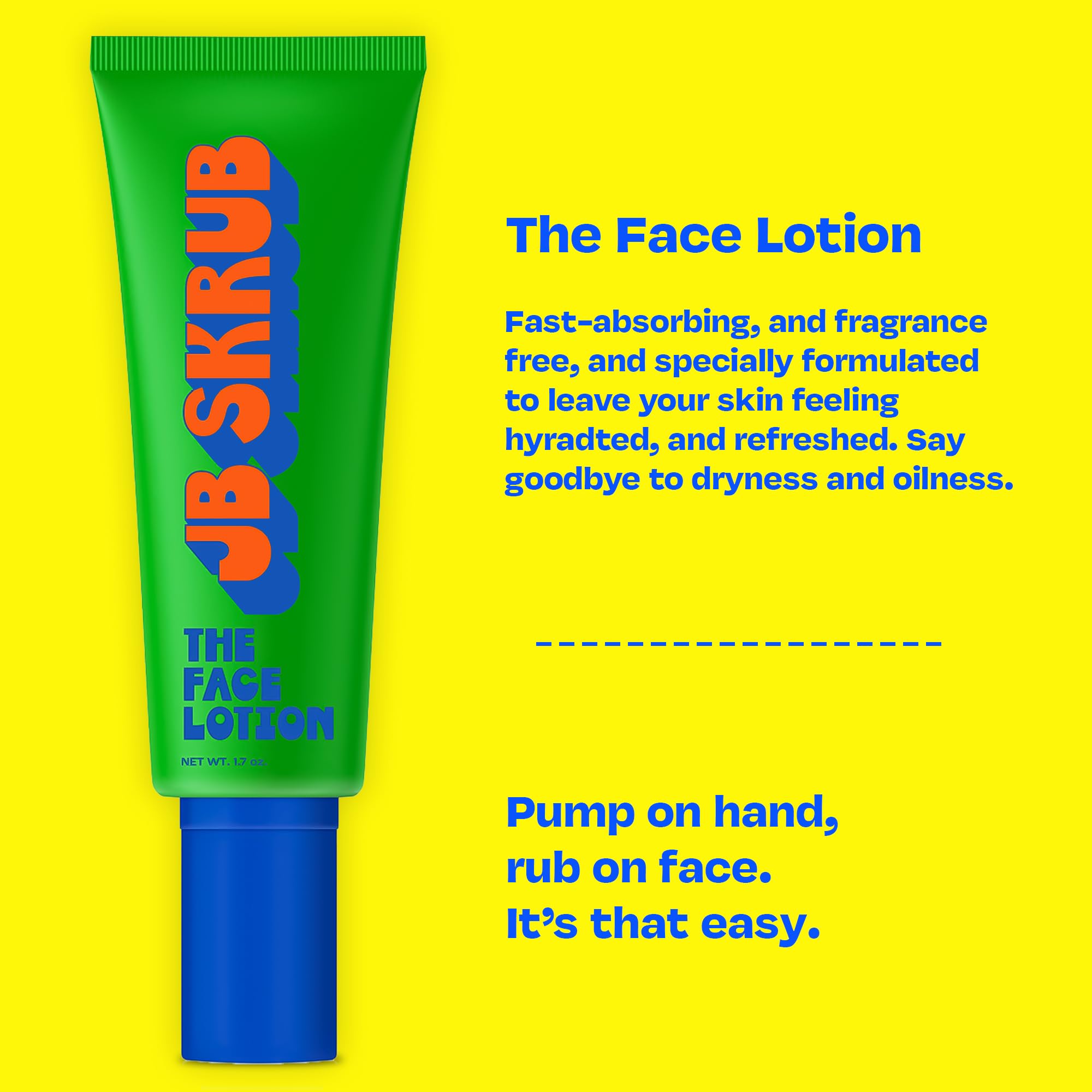 JB SKRUB The Face Lotion - Hydrating, Oil-Control Face Moisturizer for Kids & Teens (Blue Light Protection) 1.7 oz