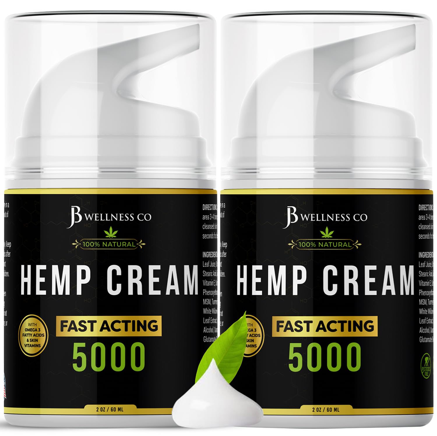 JB Wellness Co Hemp Cream 4oz Duo – Neem, MSM, Turmeric, Emu Oil, Menthol, Aloe | 2 Pack
