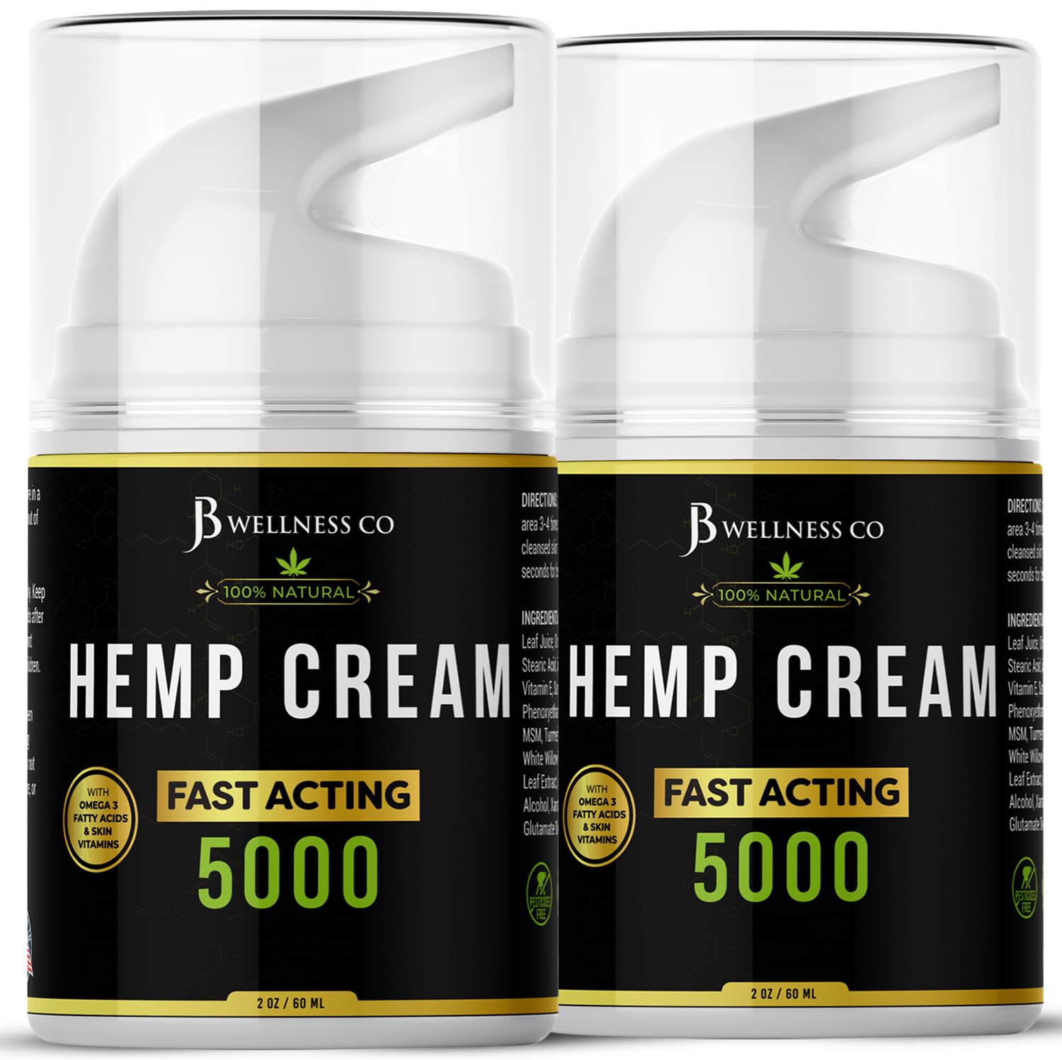 JB Wellness Co Hemp Cream 4oz Duo – Neem, MSM, Turmeric, Emu Oil, Menthol, Aloe | 2 Pack
