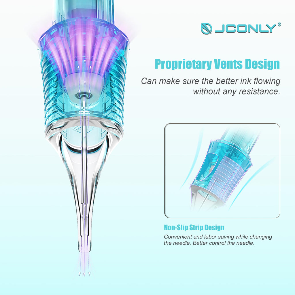 JCONLY Vetar Tattoo Cartridge Needles – 20 Pcs #10 Bugpin Curved Magnum 0.30mm