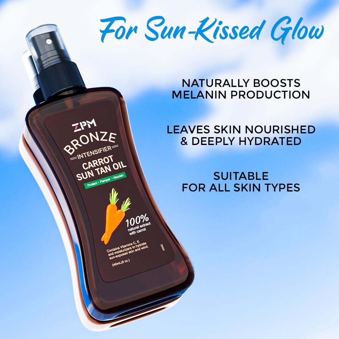 Jeallis Carrot Sun Tanning Oil Spray – Natural Hydration for Outdoor Sun, Tan Intensifier for Medium-Deep Skin, 8oz – Vegan & Cruelty-Free, SPF 0