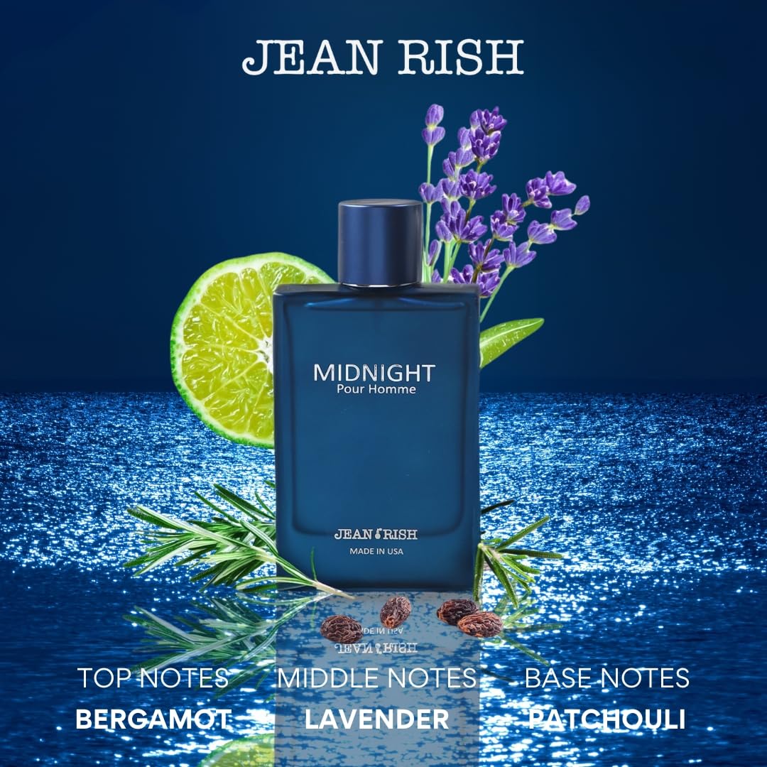Jean Rish Midnight Pour Homme Eau de Toilette – 100ml with Bergamot, Lavender & Patchouli