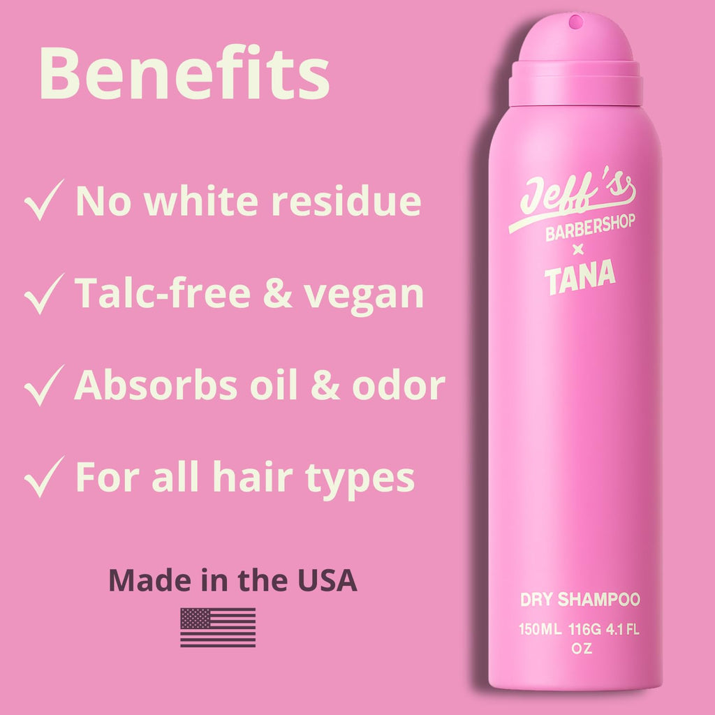 Jeff's Barbershop x Tana Mongeau Dry Shampoo – Clear, Talc-Free, All Hair Types – 4.1 fl oz
