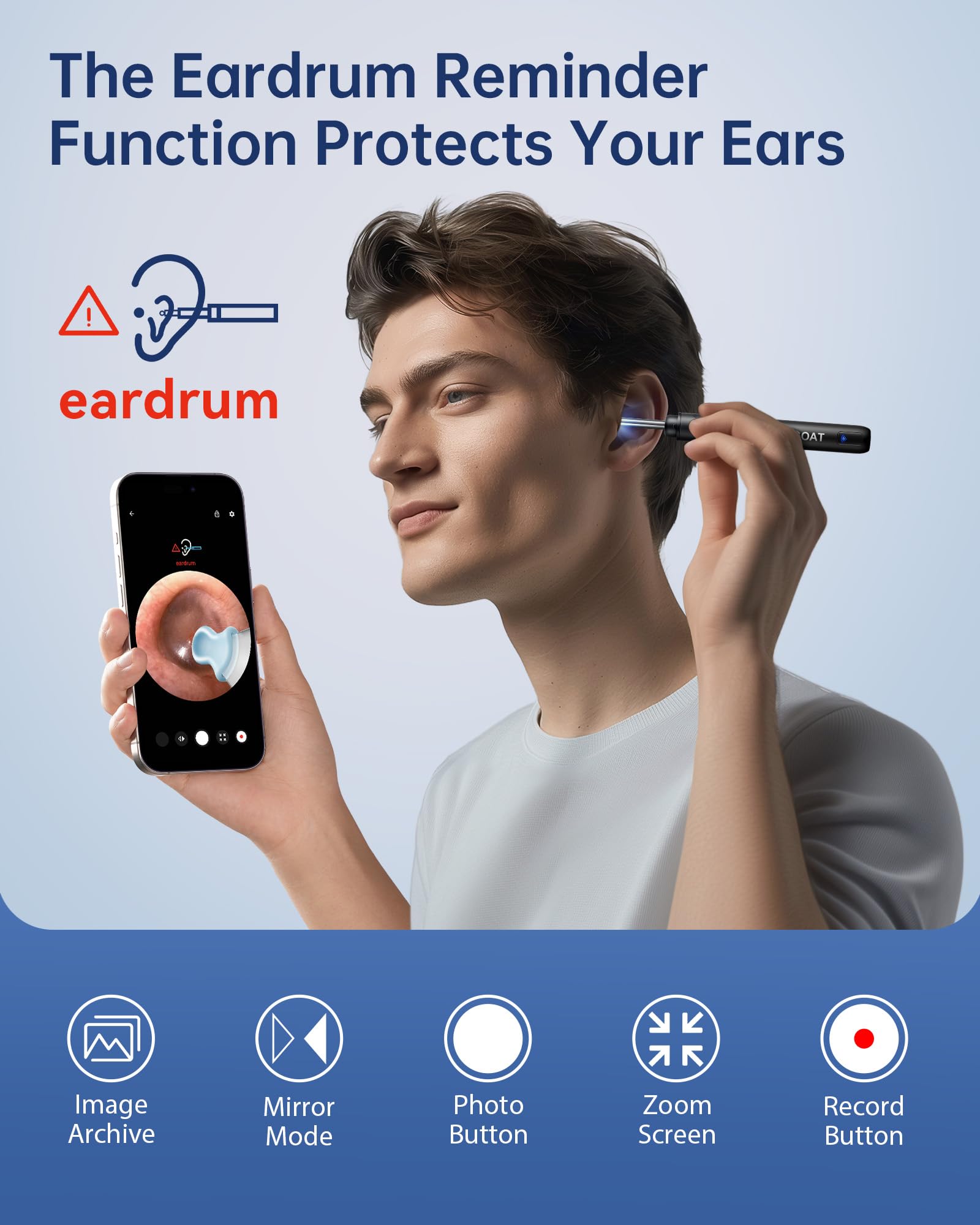 JEGOAT Ear Wax Removal Kit — 1296P HD Camera, 6 LED Lights, 12 Tips, iOS/Android