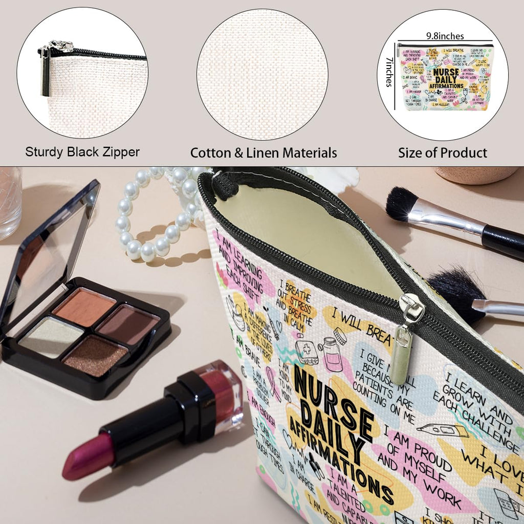 Jeilink Daily Affirmations Makeup Bag for Nurses | Travel Toiletry Bag Gift